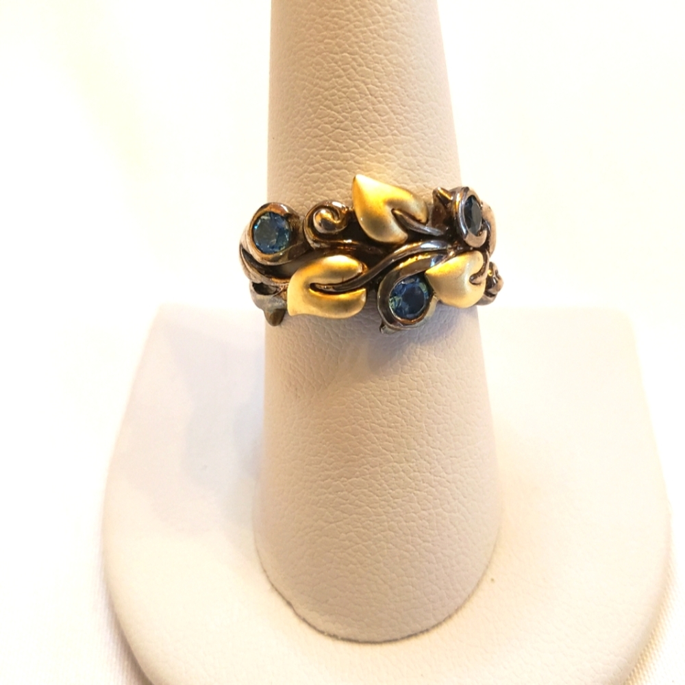 18kt Gold and SILVER Barbara Bixby Vine and Leaf Topaz ring size 7.5